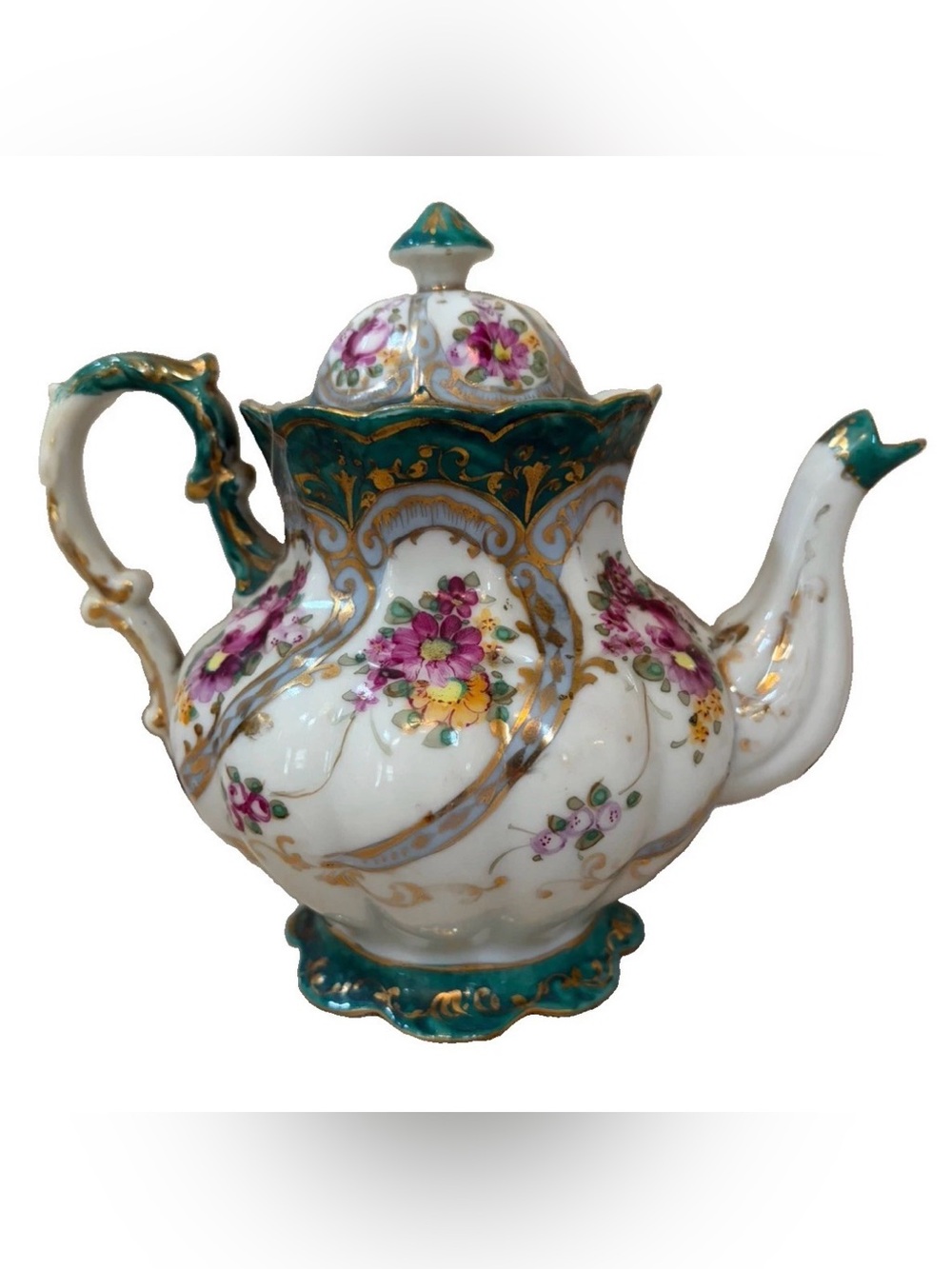 Antique Old Paris Vieux Paris Hand Painted France Floral Gold Teapot